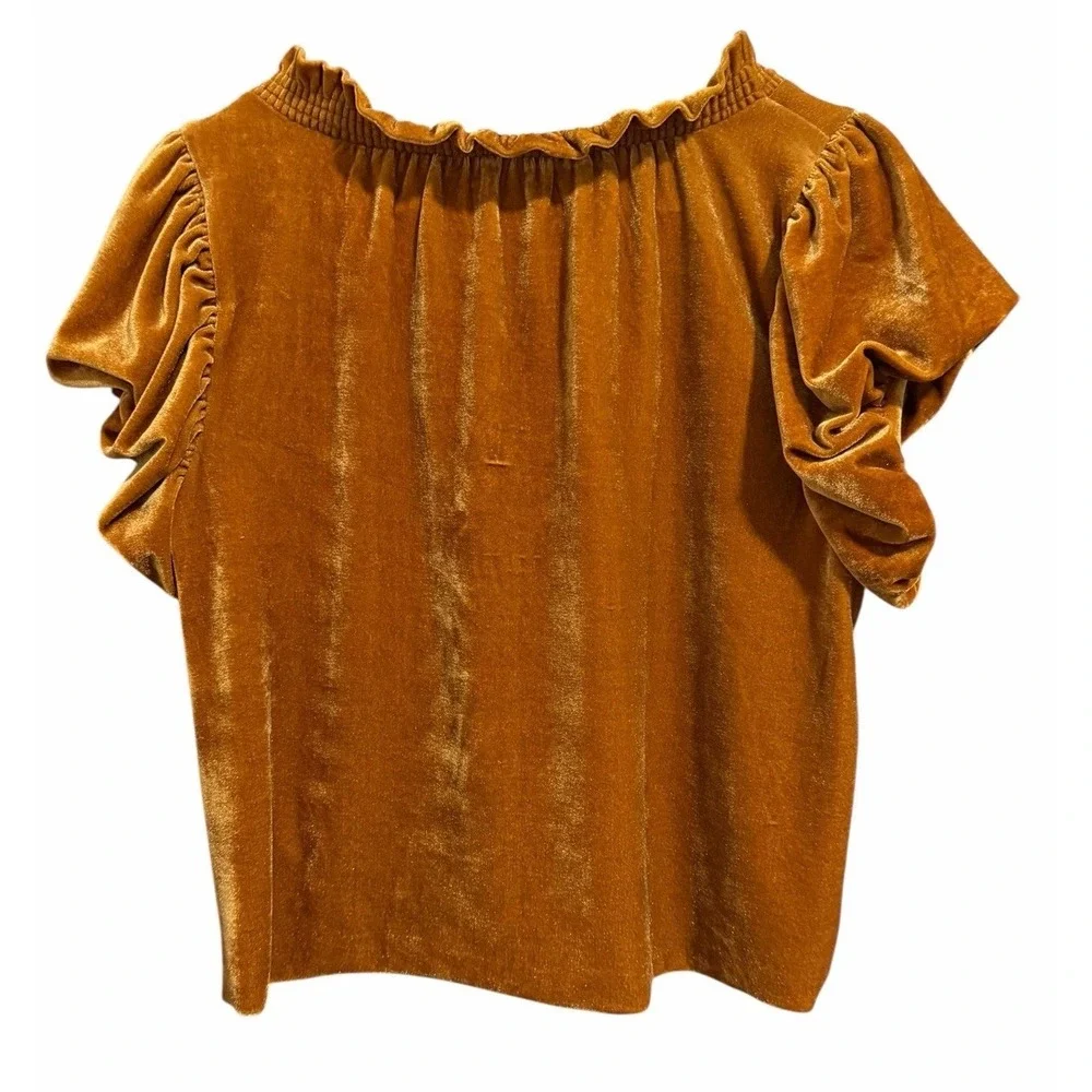 Free People Terese Velvet Top Pumpkin Pie Tie Neck Blouse Women's‎ Size XS